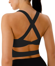 Load image into Gallery viewer, JOYSPELS Sports Bras for Women Extra Comfort Criss-Cross Back Padded Workout Tops for Women Medium Support Black
