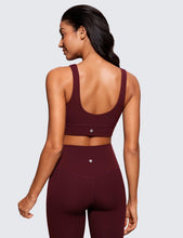 Load image into Gallery viewer, CRZ YOGA Butterluxe Womens U Back Sports Bra - Scoop Neck Padded Low Impact Yoga Clothes Workout Crop Top with Built in Pads Red Merlot