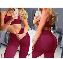 Load image into Gallery viewer, OLCHEE Women’s Workout Sets 2 Piece - Seamless Yoga Leggings and Cross-Strap Sports Bra Gym Outfits Activewear Matching Set - Red