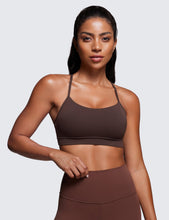 Load image into Gallery viewer, CRZ YOGA Butterluxe Womens Y Back Sports Bra - Padded Racerback Low Impact Spaghetti Thin Strap Workout Yoga Top Hot Fudge Brown