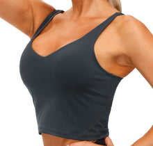 Load image into Gallery viewer, Women’s Longline Sports Bra Wirefree Padded Medium Support Yoga Bras Gym Running Workout Tank Tops (Charcoal Grey)