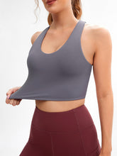 Load image into Gallery viewer, JOYSPELS Sports Bras for Women Extra Comfort Criss-Cross Back Padded Workout Tops for Women Medium Support Grey
