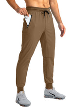 Load image into Gallery viewer, Pudolla Men's Lightweight Tapered Jogger Pants with Zip Pockets – Quick-Dry Athletic Running Joggers in Brown