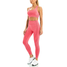 Load image into Gallery viewer, WodoWei Women 2 Piece Workout Outfits Sports Bra Seamless Leggings Yoga Gym Activewear Set (YO610-Red Marl)