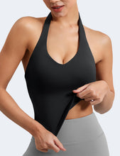 Load image into Gallery viewer, YEOREO Women's Halter Crop Top V Neck Workout Going Out Tank Top Hazel Padded Sleeveless Backless Trendy Summer Camisole Black
