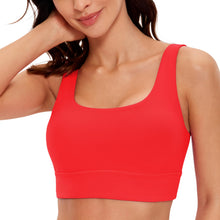 Load image into Gallery viewer, CRZ YOGA Butterluxe Womens U Back Sports Bra - Scoop Neck Padded Low Impact Yoga Clothes Workout Crop Top with Built in Pads Deep Red