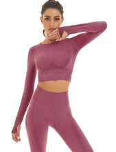 Load image into Gallery viewer, Toplook Women Seamless Workout Outfits Athletic Set Leggings + Long Sleeve Top 2 Pieces(Wine)