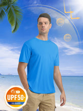 Load image into Gallery viewer, MAGCOMSEN Men's UPF 50+ Short Sleeve T-Shirt – Ultra Lightweight Dry Fit Hiking Active Tee | Azure