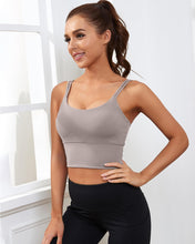 Load image into Gallery viewer, Everrysea Longline Sports Bra for Women Padded Workout Tank Tops Built in Bras Strappy Yoga Corp Top Camisole Light Brown