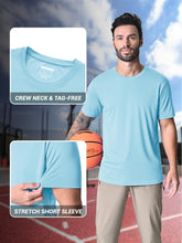 Load image into Gallery viewer, MAGCOMSEN Men's UPF 50+ Short Sleeve T-Shirt – Lightweight Moisture Wicking Workout Shirt | Lake Blue