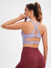 Load image into Gallery viewer, JOYSPELS Sports Bras for Women Extra Comfort Criss-Cross Back Padded Workout Tops for Women Medium Support Light Purple