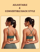 Load image into Gallery viewer, CRZ YOGA Butterluxe V-Neck Sports Bras for Women - Adjustable Thin Straps Padded Yoga Top Basic Wireless Camisole Dark Forest Green
