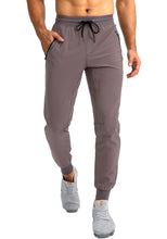 Load image into Gallery viewer, Pudolla Men's Lightweight Tapered Jogger Pants with Zip Pockets – Quick-Dry Athletic Running Joggers in Purple Grey