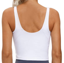 Load image into Gallery viewer, Women’s Longline Sports Bra Wirefree Padded Medium Support Yoga Bras Gym Running Workout Tank Tops (White)