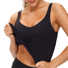Load image into Gallery viewer, Women’s Longline Sports Bra Wirefree Padded Medium Support Yoga Bras Gym Running Workout Tank Tops (Black)