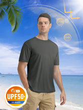 Load image into Gallery viewer, MAGCOMSEN Men's UPF 50+ Short Sleeve Running Shirt – Lightweight Moisture Wicking Hiking Tee | Dark Grey
