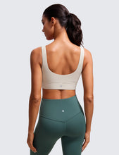 Load image into Gallery viewer, CRZ YOGA Butterluxe Womens U Back Sports Bra - Scoop Neck Padded Low Impact Yoga Clothes Workout Crop Top with Built in Pads Mojave Tan
