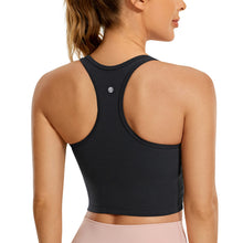 Load image into Gallery viewer, CRZ YOGA Butterluxe Womens Y-Back Racerback Longline Sports Bra - Padded Scoop Neck Workout Crop Tank Top with Built in Pads Grey Sage