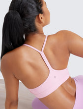 Load image into Gallery viewer, CRZ YOGA Butterluxe Womens Y Back Sports Bra - Padded Racerback Low Impact Spaghetti Thin Strap Workout Yoga Top Pink Peony