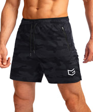 Load image into Gallery viewer, G Gradual Men's 5" Running Shorts with Zip Pockets – Quick-Dry Gym & Athletic Workout Shorts in Grey Camo