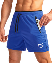 Load image into Gallery viewer, G Gradual Men's 5" Running Shorts with Zip Pockets – Quick-Dry Gym & Athletic Workout Shorts in Blue