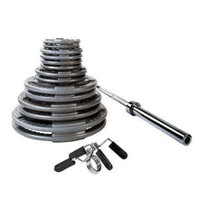 Load image into Gallery viewer, 300lb. Gray Cast Iron Grip Olympic Weight Set with 7ft. Olympic bar and collars - The Home Fitness Corp