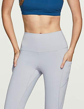 Load image into Gallery viewer, TSLA High Waist Yoga Pants with Pockets, Tummy Control Yoga Leggings, Non See-Through Workout Running Tights, Capris Pocket Peachy Light Grey