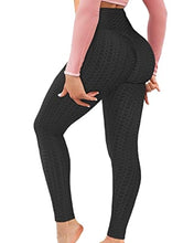 Load image into Gallery viewer, AIMILIA Textured Anti Cellulite Leggings for Women High Waisted Yoga Pants Workout Tummy Control Sport Tights Black