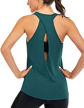 Load image into Gallery viewer, ICTIVE Womens Cross Backless Workout Tops for Women Racerback Tank Tops Open Back Running Tank Tops Muscle Tank Yoga Shirts (Dark Green)
