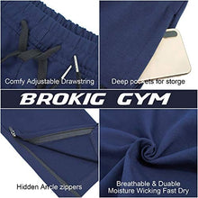 Load image into Gallery viewer, BROKIG Mens Zip Joggers Pants - Casual Gym Workout Track Pants Comfortable Slim Fit Tapered Sweatpants with Pockets (Navy)