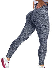 Load image into Gallery viewer, Murandick Textured Leggings for Women Scrunch High Waist Textured Yoga Workout Pants - Blue/Grey