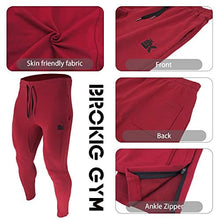 Load image into Gallery viewer, BROKIG Mens Zip Joggers Pants - Casual Gym Workout Track Pants Comfortable Slim Fit Tapered Sweatpants with Pockets (Burgundy)