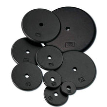 Load image into Gallery viewer, Cast Iron Standard Plates 1.25lb., 2.5lb., 5lb., 7.5lb., 10lb., 12.5lb., 20lb., 25lb. and 50lb. - The Home Fitness Corp