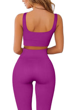 Load image into Gallery viewer, QINSEN Workout Sets for Women 2 Piece Ribbed Sport Bra Seamless High Waist Leggings Fitted GMY Yoga Outfits Raspberry Sherbet
