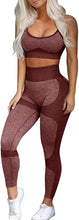 Load image into Gallery viewer, OLCHEE Women’s Workout Sets 2 Piece - Seamless Yoga Leggings and Cross-Strap Sports Bra Gym Outfits Activewear Matching Set - Choco
