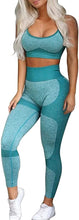 Load image into Gallery viewer, OLCHEE Women’s Workout Sets 2 Piece - Seamless Yoga Leggings and Cross-Strap Sports Bra Gym Outfits Activewear Matching Set - Green
