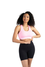 Load image into Gallery viewer, New Balance Womens Seamless Wirefree, Racerback Sports Bra with Removable Pads, Bottom Band with Logo, Munsell White
