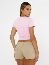 Load image into Gallery viewer, AUTOMET Womens Short Sleeve T Shirts Basic Summer 2025 Workout Tops Crew Neck Gym Crop Tops Trendy Y2K Clothes Light Pink
