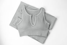 Load image into Gallery viewer, QINSEN Workout Outfits for Women 2 Piece Ribbed Seamless Crop Tank High Waist Yoga Leggings Sets (Light Grey)
