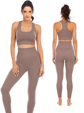 Load image into Gallery viewer, Workout Sets for Women 2 Piece High Waisted Seamless Leggings with Padded Stretchy Sports Bra Sets Yoga Outfit Jogging Gym Clothes(NA007S- Coffee)
