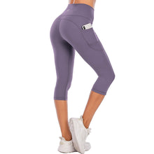Load image into Gallery viewer, Steppe Naked Feeling High Waisted Yoga Pants Women's Workout Capris Leggings with Pockets Tummy Control Buttery Soft Running Compression Capris for Athletic Gym Exercise Fitness Purple
