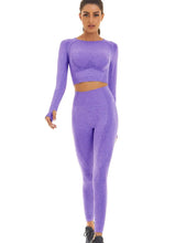Load image into Gallery viewer, Toplook Women Seamless Workout Outfits Athletic Set Leggings + Long Sleeve Top 2 Pieces(Purple)
