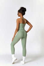 Load image into Gallery viewer, Womens Workout Sets Two Piece Seamless Stretch Cross Back Tank Top Matching Tummy Control High Waist Leggings Set 2 Piece For Women Gym Yoga Active Wear Outfits Athletic Work Out Clothes Green
