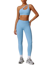 Load image into Gallery viewer, ABOCIW Workout Sets for Women 2 Piece Seamless High Waist Scrunch Butt Lifting Gym Leggings Cutout One Shoulder Sports Bra Yoga Outfits Blue
