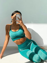 Load image into Gallery viewer, OLCHEE Women’s Workout Sets 2 Piece - Seamless Yoga Leggings and Cross-Strap Sports Bra Gym Outfits Activewear Matching Set - Green
