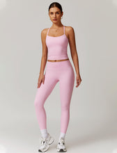 Load image into Gallery viewer, Womens Workout Sets Two Piece Seamless Stretch Cross Back Tank Top Matching Tummy Control High Waist Leggings Set 2 Piece For Women Gym Yoga Active Wear Outfits Athletic Work Out Clothes Pink

