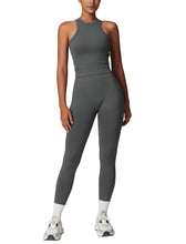 Load image into Gallery viewer, ABOCIW Workout Sets for Women, Ribbed Racerback Tank Top Bra Seamless Scrunch Butt Lifting High Waist Leggings 2 Piece Gym Yoga Outfits Tank Dark Gray
