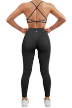 Load image into Gallery viewer, SUUKSESS Women Seamless 2 piece Workout Sets Strappy Padded Sports Bra Booty High Waisted Leggings Outfits (Black)
