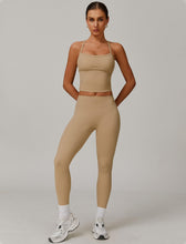 Load image into Gallery viewer, Womens Workout Sets Two Piece Seamless Stretch Cross Back Tank Top Matching Tummy Control High Waist Leggings Set 2 Piece For Women Gym Yoga Active Wear Outfits Athletic Work Out Clothes Khaki
