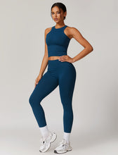 Load image into Gallery viewer, ABOCIW Workout Sets for Women, Ribbed Racerback Tank Top Bra Seamless Scrunch Butt Lifting High Waist Leggings 2 Piece Gym Yoga Outfits Tan Navy Blue

